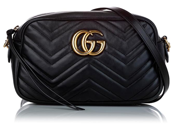 Borsa a tracolla Gucci GG Marmont Matelasse nera Nero Bianco Pelle Vitello  simile a un vitello ref.976367 - Joli Closet