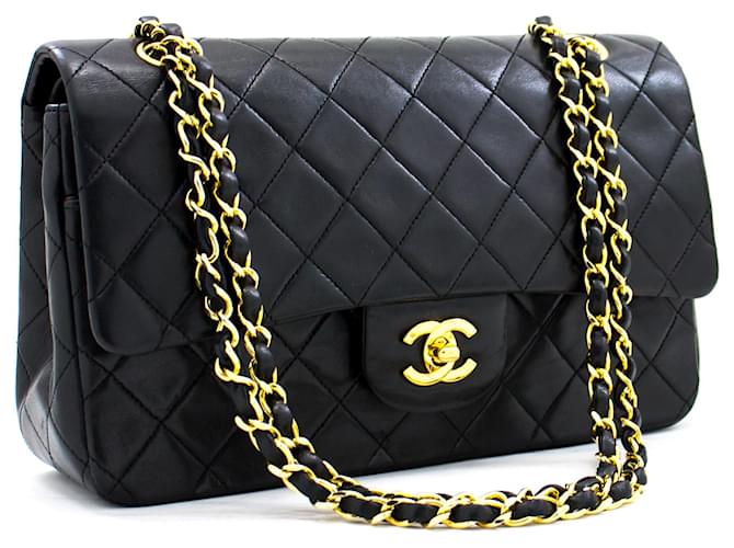 Chanel 2.55 Bolsa de ombro com aba forrada de corrente média preta Preto Couro  ref.434080