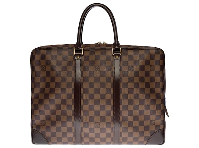 Porta-documentos Louis Vuitton Jour muito chique em tela xadrez marrom, garniture en métal doré Lona  ref.434217