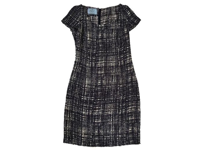 Vestido midi de tweed Prada azul marinho e branco