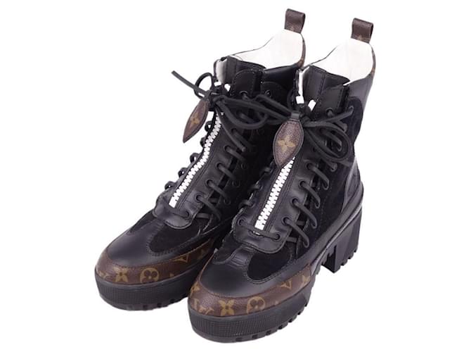 Louis Vuitton Monogram Womens Boots Boots, Black, 37