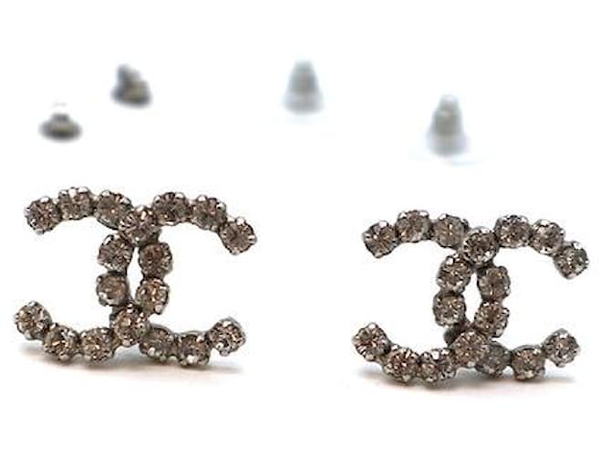 Chanel Gold CC Crystals Black Enamel Star Clip On Earrings Golden