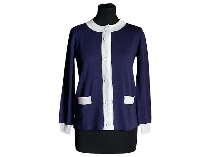 Cardigan Bicolore Prada Blu Lana