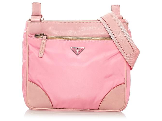 Prada + Pink Nylon/Leather Crossbody Bag