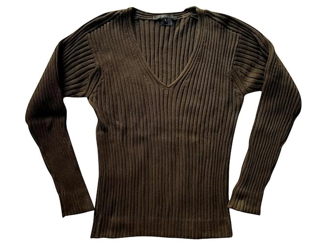 Gucci Vintage-Pullover aus Baumwollripp Khaki Baumwolle  ref.435203