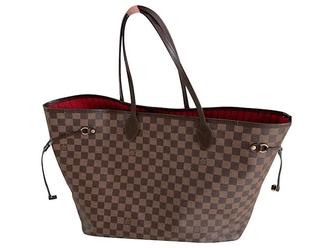 sac cabas louis vuitton neverfull grand modele en toile damier enduite  ebene et cuir marron