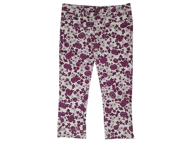 Calças florais D&G de algodão branco e roxo Multicor