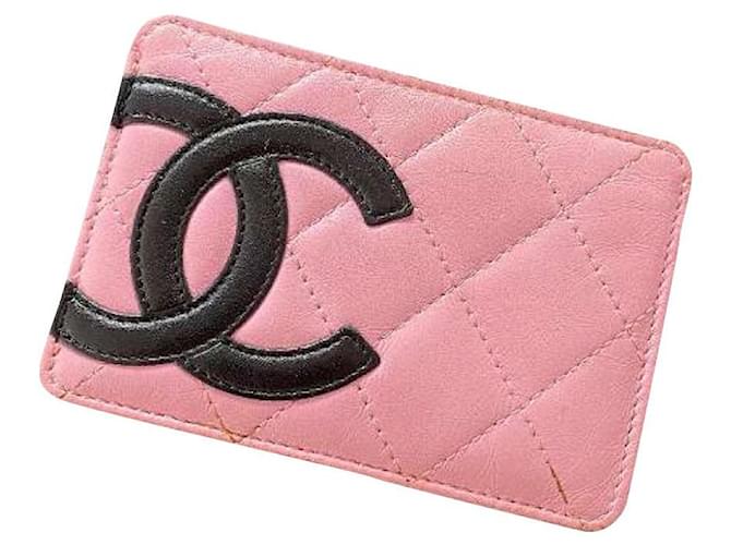 CHANEL CC Cambon Quilted Leather Black Pink Bi-fold Long Wallet Purse Italy  Used