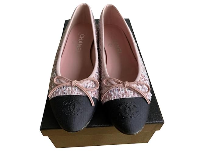 Chanel Zapatillas de ballet Rosa Tweed  ref.435276