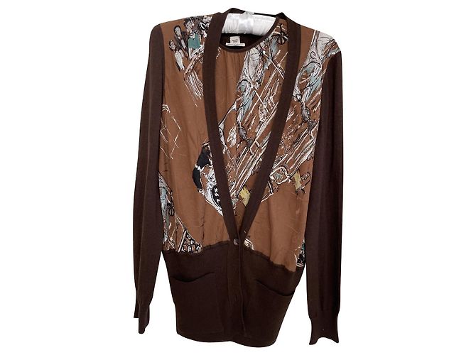 Hermès Casaco Hermes Seda e Cashmere Chocolate Marrom e Conjunto Top
