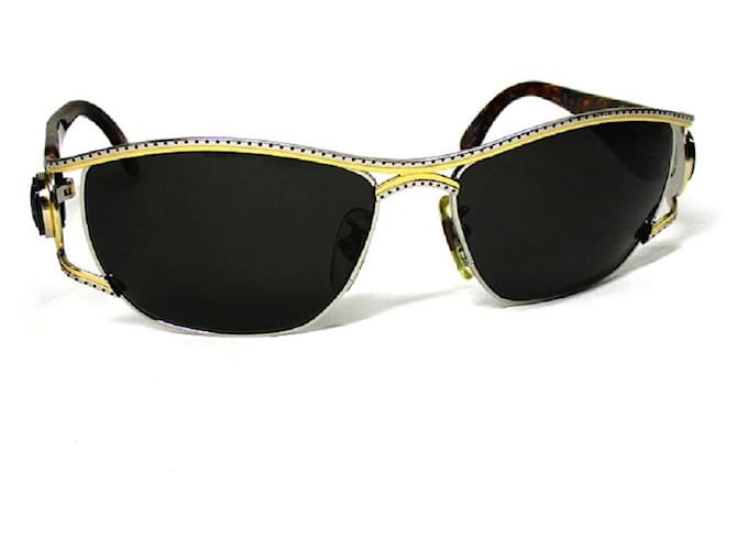 [Usado]) Óculos de sol FENDI com lentes pretas padrão tartaruga marrom ouro prata plástico SL7024  ref.435348