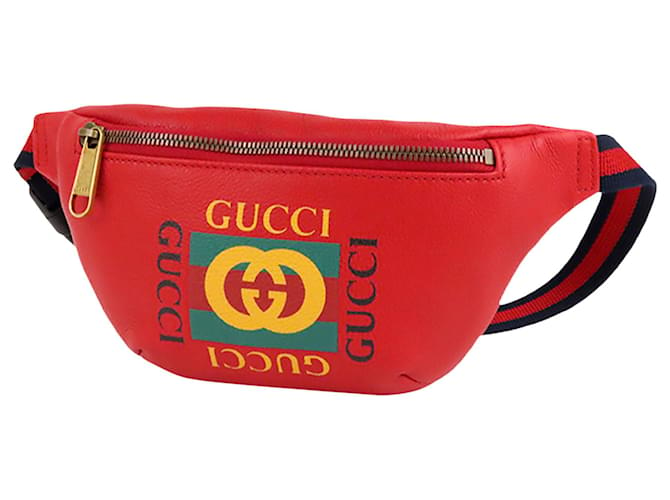 Riñonera de cuero con logo rojo de Gucci Roja Multicolor Becerro  ref.435432