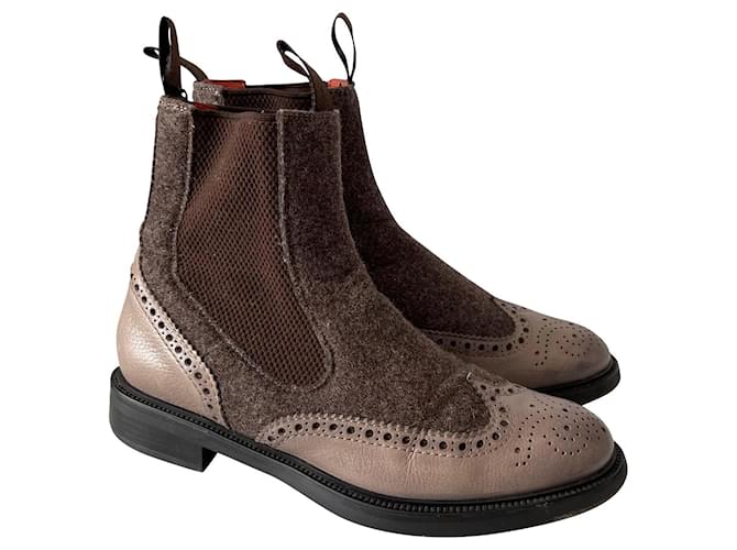 Santoni chelsea boots ladies size 36,5 Brown Leather  ref.435519