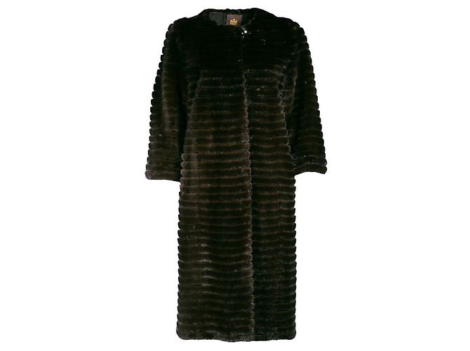 Braschi fur coat straight cut Brown