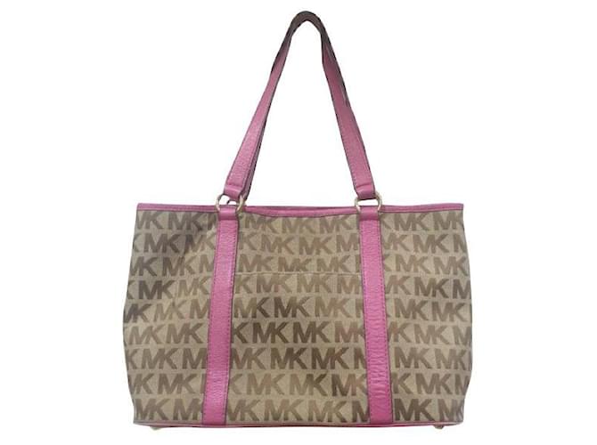 Michael Kors shopping bag purse Pink Beige Leather Cloth  - Joli  Closet