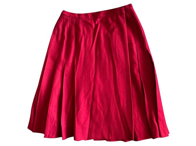 Yves Saint Laurent Gonna a portafoglio plissettata rossa Saint Laurent Rosso Lana  ref.437009