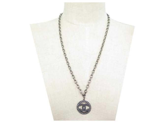 NEW CHANEL LOGO CC NECKLACE 63 CM SILVER METAL & NECKLACE BEADS