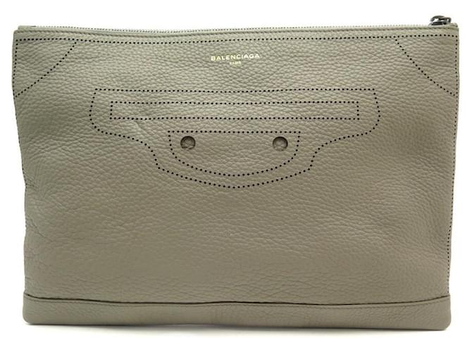 NEW BALENCIAGA HAND POUCH BAG 459511 GRAINED TAUPE GRAINED POUCH LEATHER  ref.437088