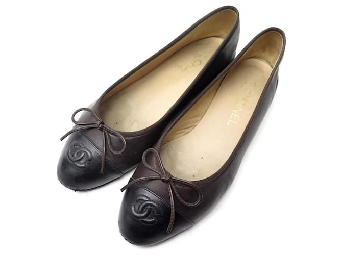 CHANEL #38037 Bicolor Black and Wine Patent Leather Heel Flats (US 6 EU 36)  – ALL YOUR BLISS