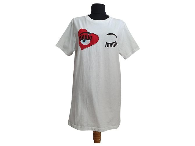 T-shirt lunga bianca in cotone Chiara Ferragni M Bianco Multicolore