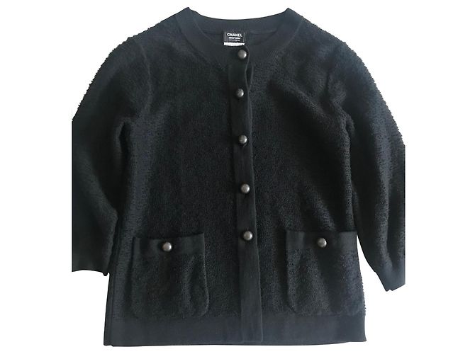 Chanel Uniform Boucle Cardigan Marine Wolle Marineblau