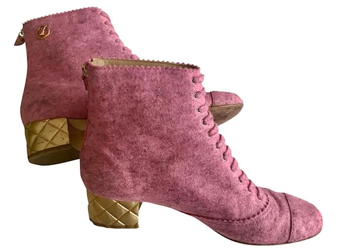 Chanel Felt Pink Ankle Boots Wool  - Joli Closet