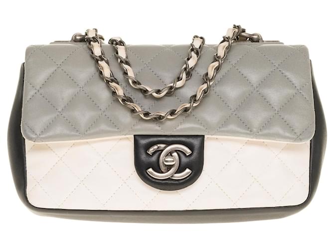 Timeless Splendid and Rare Chanel Classic limited edition bag with single  flap in tricolor quilted lambskin (gray / black / white), blackened silver  metal trim Grey Leather ref.437932 - Joli Closet