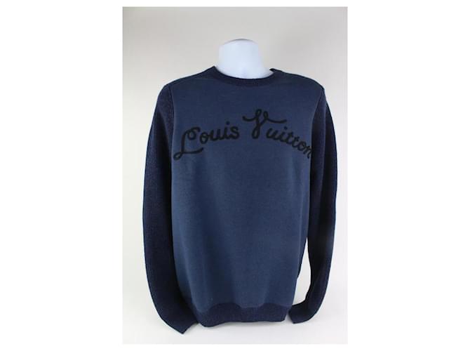 Louis Vuitton Men's XL Navy Cashmere Cursive Script Pullover Sweater  ref.437939