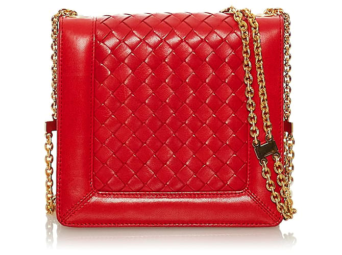 Bottega Veneta Red Intrecciato Flap Crossbody Bag