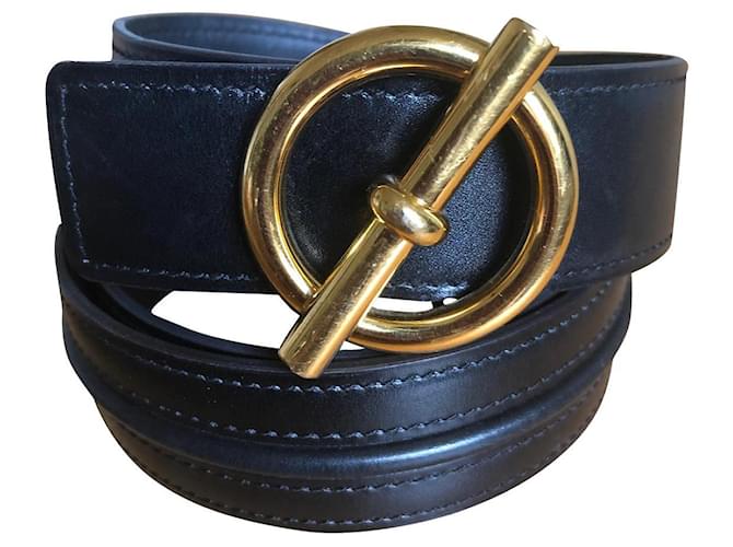 Cintura Hermès Klub fibbia glenan mista Nero Pelle  ref.438324