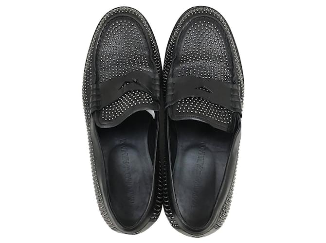 EMPORIO ARMANI Studs coin loafers / UK7 / BLK / Leather Black  -  Joli Closet