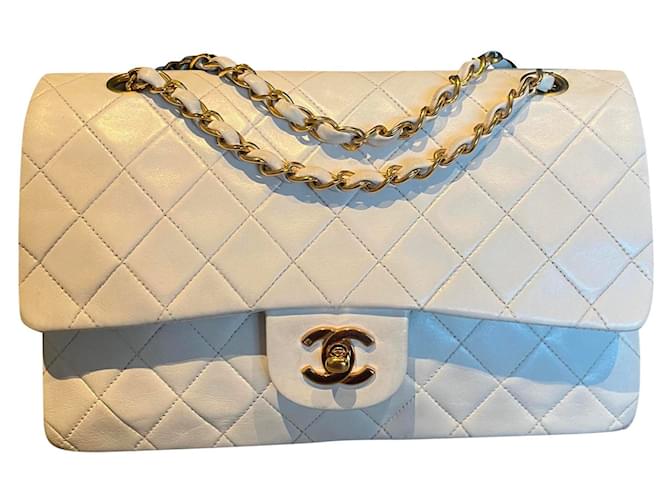 2.55 Chanel bolsa vintage branca atemporal Branco Couro  ref.438480