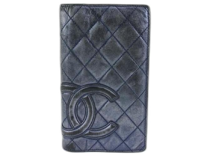 Chanel Portafoglio con patta lunga Cambon trapuntato grigio metallizzato Pelle  ref.438490