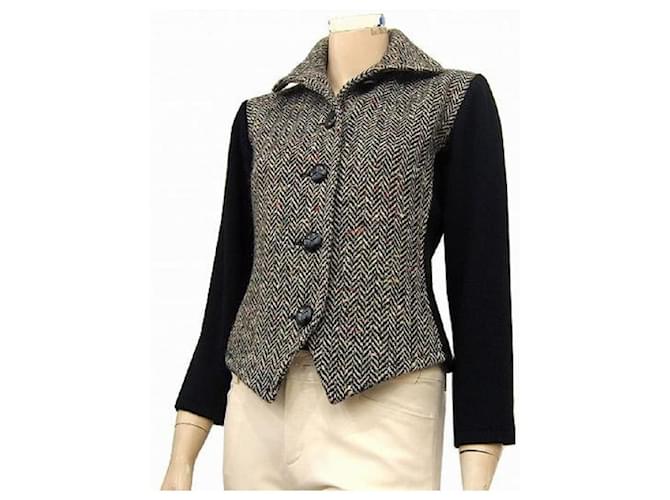 [Used] YVES SAINT LAURENT rive gauche French-made of different materials combination tweed jacket small size No. 34 NO. 5 NO. 7 winter Ladies Black Wool  ref.438513