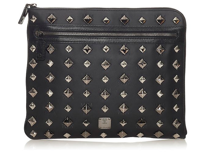 MCM Pochette in pelle nera con borchie