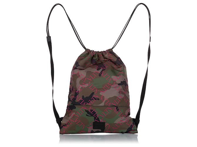 Black 'VLTN' Drawstring Backpack