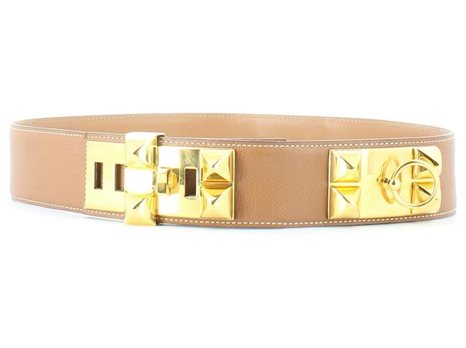 Hermès Vintage Hermes Medor belt in gold leather and golden hardware. Caramel  ref.438873