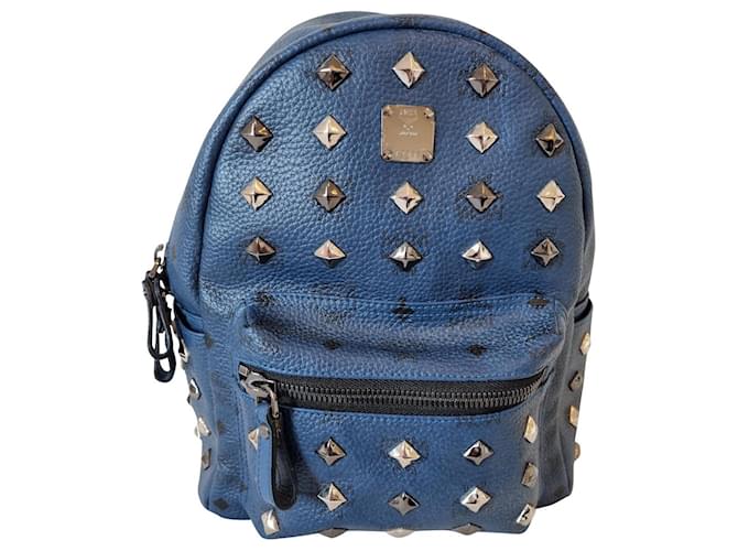 MCM Stark Navy Blue Small Backpack with Studs - Limited Edition Leatherette  ref.438918 - Joli Closet
