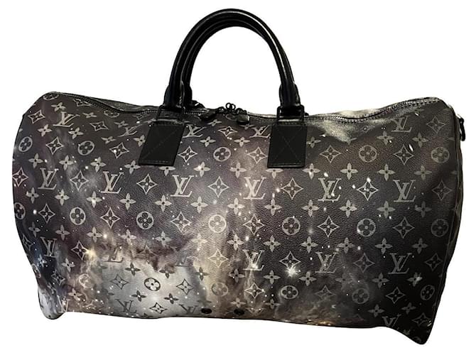 Louis Vuitton Keepall Galaxie Schwarz Grau Leder Leinwand  ref.439011