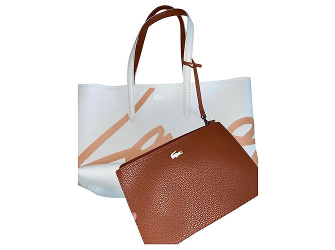Bolso tote Lacoste de piel blanco beige chocolate