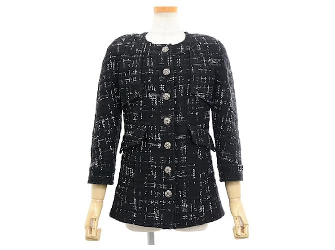 [Used] Chanel Tweed Jacket Black Size 36  ref.439091