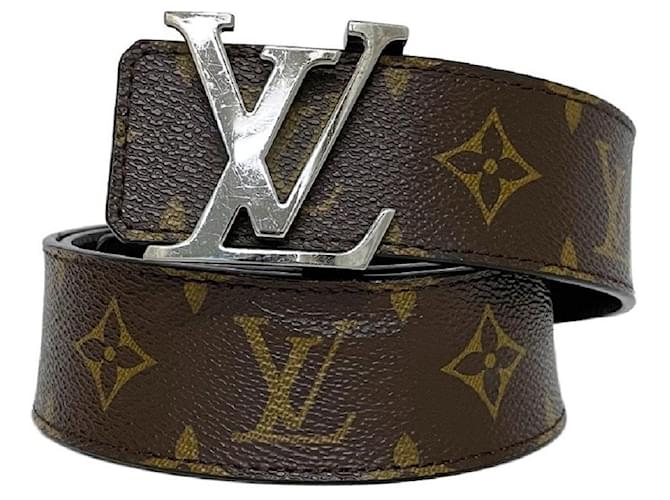 [Usato] Cintura Louis Vuitton Saint-Hul LV Initiative Monogram M9821 Raccordi in metallo argento nero marrone Pelle  ref.439219