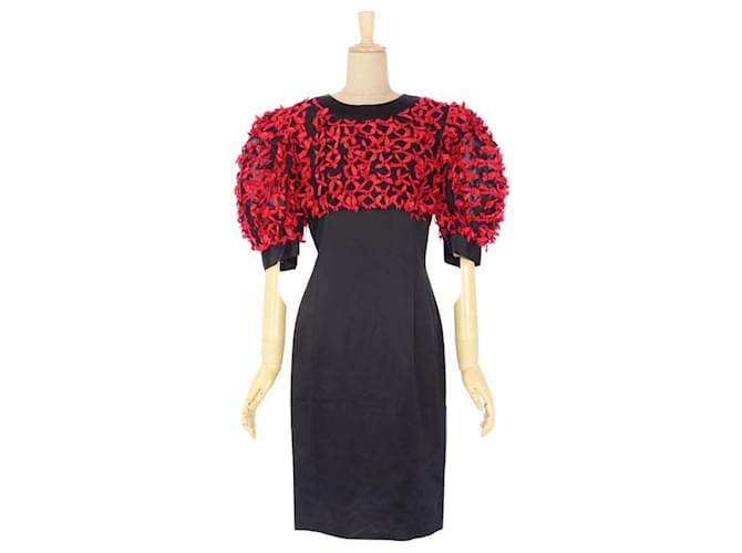 Vintage GIVENCHY HI FORMAL Dress Puff Shoulder Ribbon Ladies Tops Red Size  10 (L equivalent)