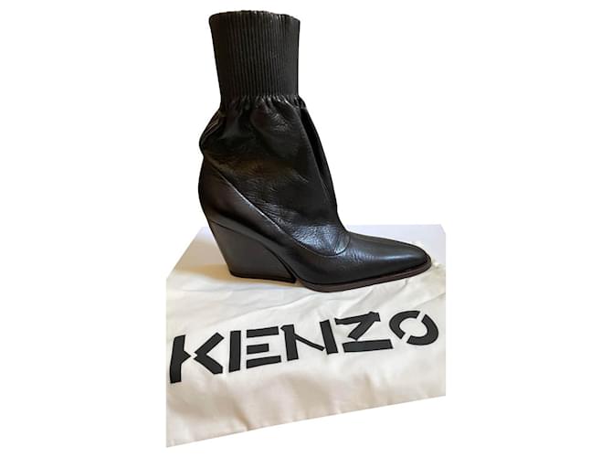 Kenzo Ankle Boots Black Leather  ref.439526