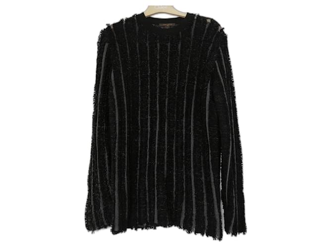 Louis Vuitton Pre-Fall 2015 Textured Chenille Knit Top Black Wool  ref.439530