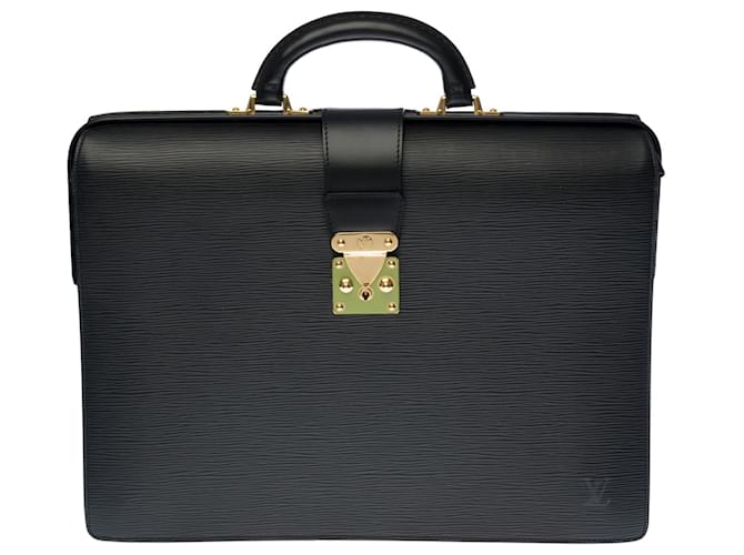 Très chic Porte-Document Louis Vuitton Messenger en cuir épi noir, Garniture en métal doré, poignée en cuir noir permettant un porté main  ref.439548