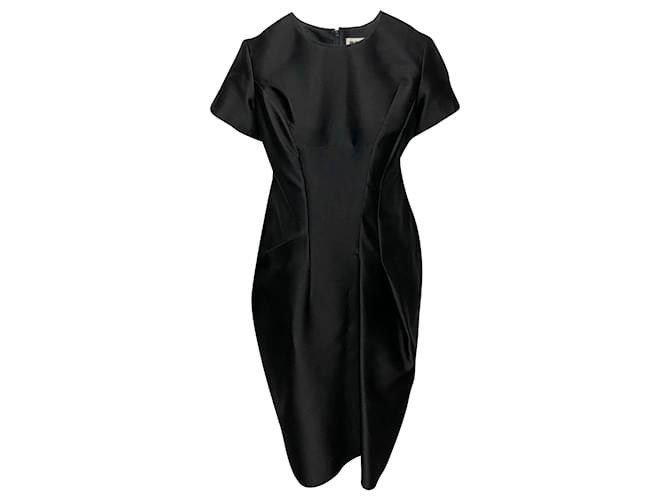 Jil Sander Short Sleeve Formal Midi Dress in Black Wool  ref.439754