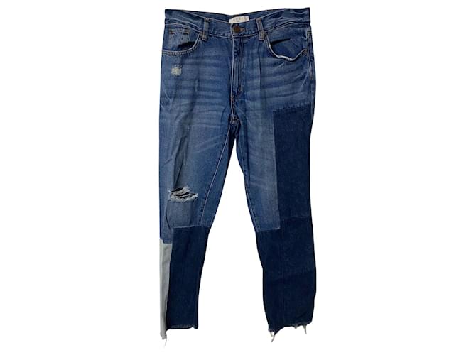 Sandro Distressed Patchwork Jeans in Blue Cotton  ref.439760