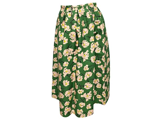 Jupe longue plissée à imprimé floral Rochas en coton vert  ref.439761