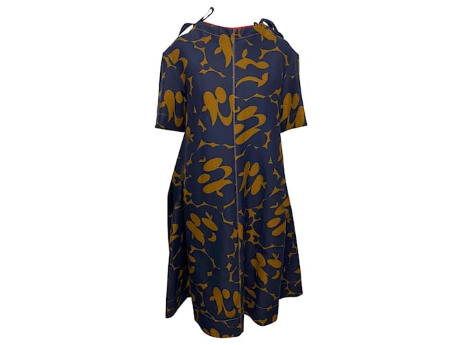 Marni Floral Print Shift Dress in Blue Cotton  ref.439766